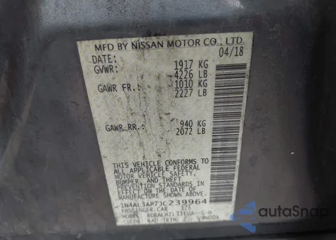 2018 Nissan Altima 2.5 Sr z USA, uszkodzony, nr VIN 1N4AL3AP7JC239964